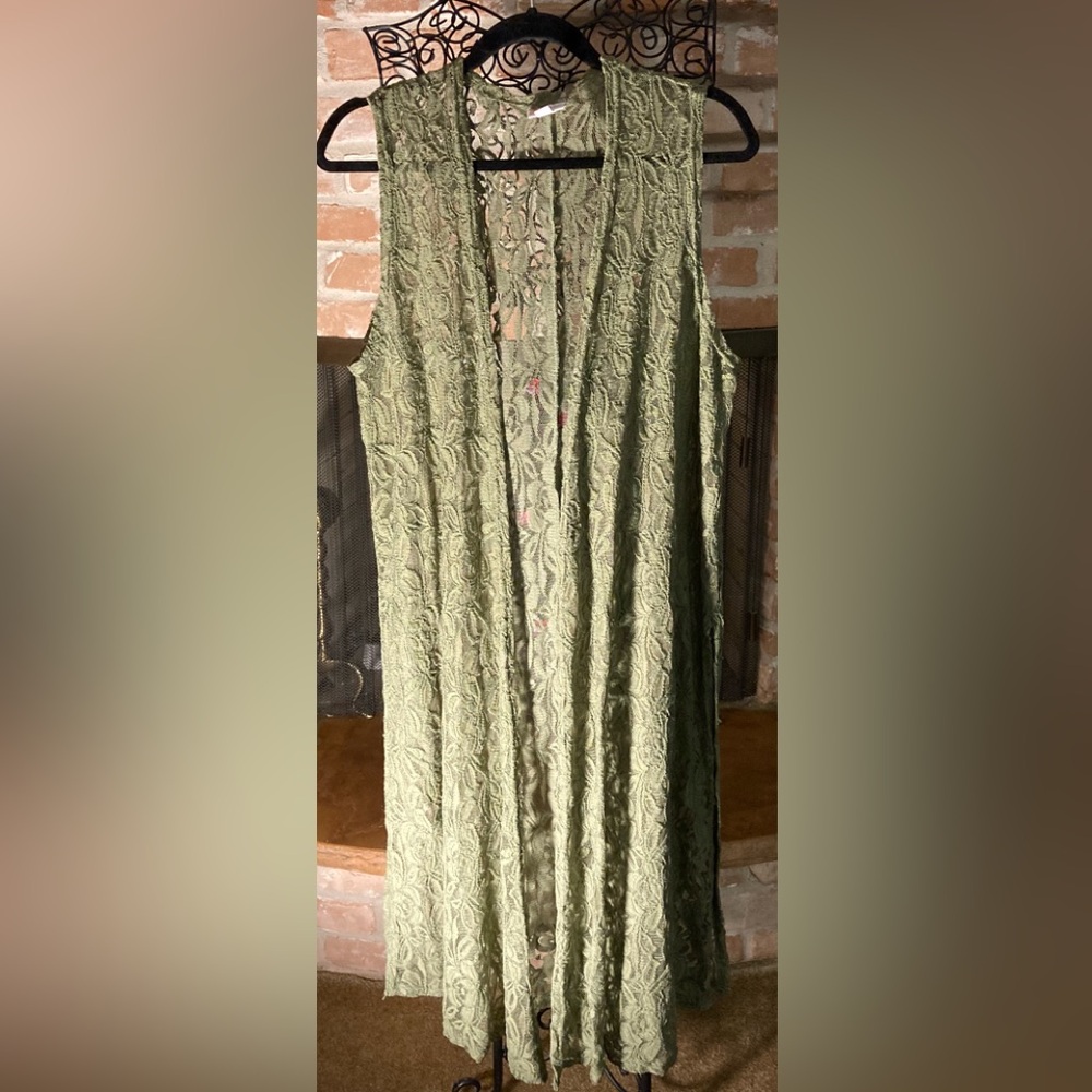 LuLaRoe Maxi Green Lace Duster/Cardigan - Picture 1 of 5
